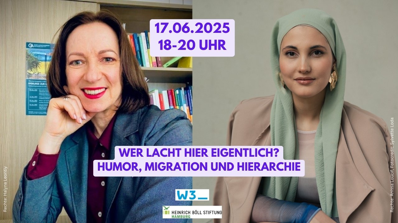 Lachende Müner vor lila Hintergrund
